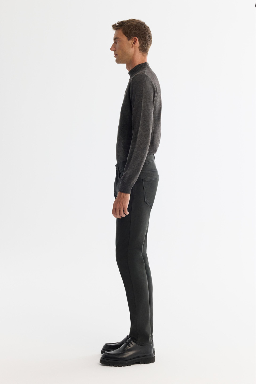 Haki Eskitme Yıkamalı Esnek Jean Pantolon