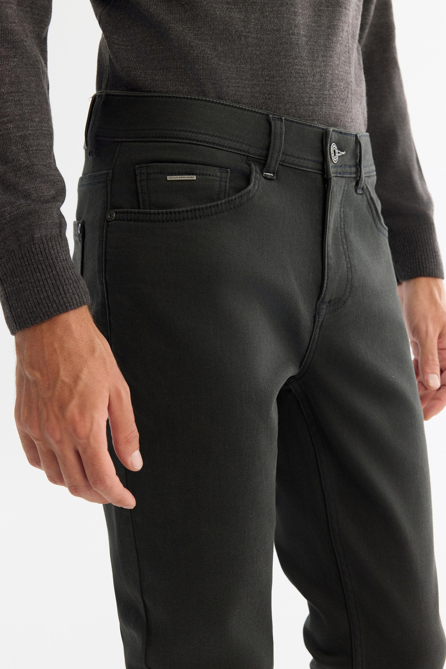 Haki Eskitme Yıkamalı Esnek Jean Pantolon