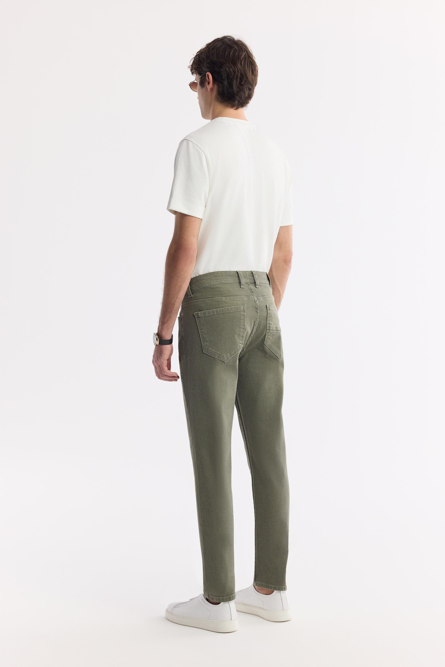 Haki Eskitme Yıkamalı Overdye Akar Boyalı Denim