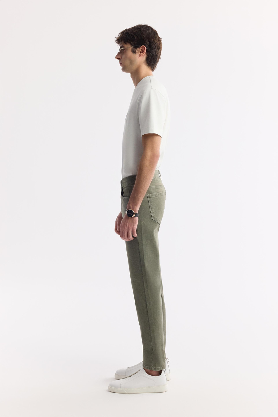 Haki Eskitme Yıkamalı Overdye Akar Boyalı Denim