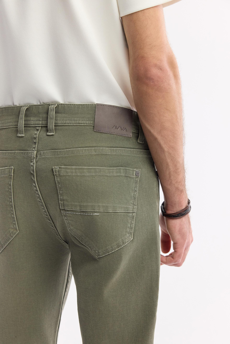 Haki Eskitme Yıkamalı Pamuklu Jean Pantolon