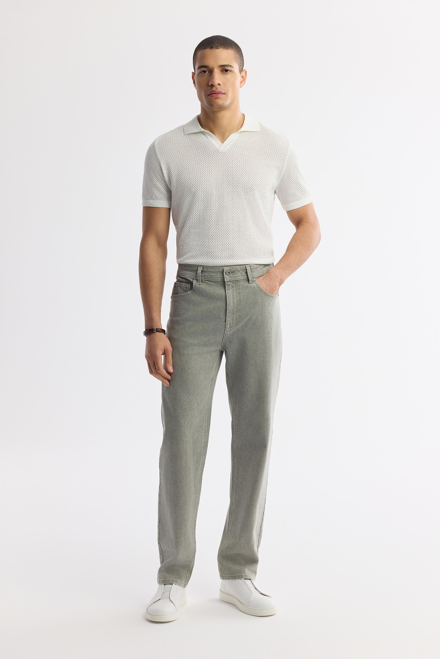 Haki Eskitme Yıkamalı Slim Fit Denim Pantolon