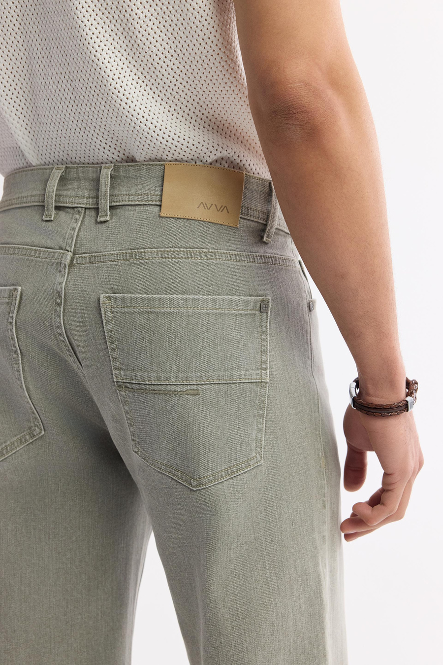 Haki Eskitme Yıkamalı Slim Fit Denim Pantolon