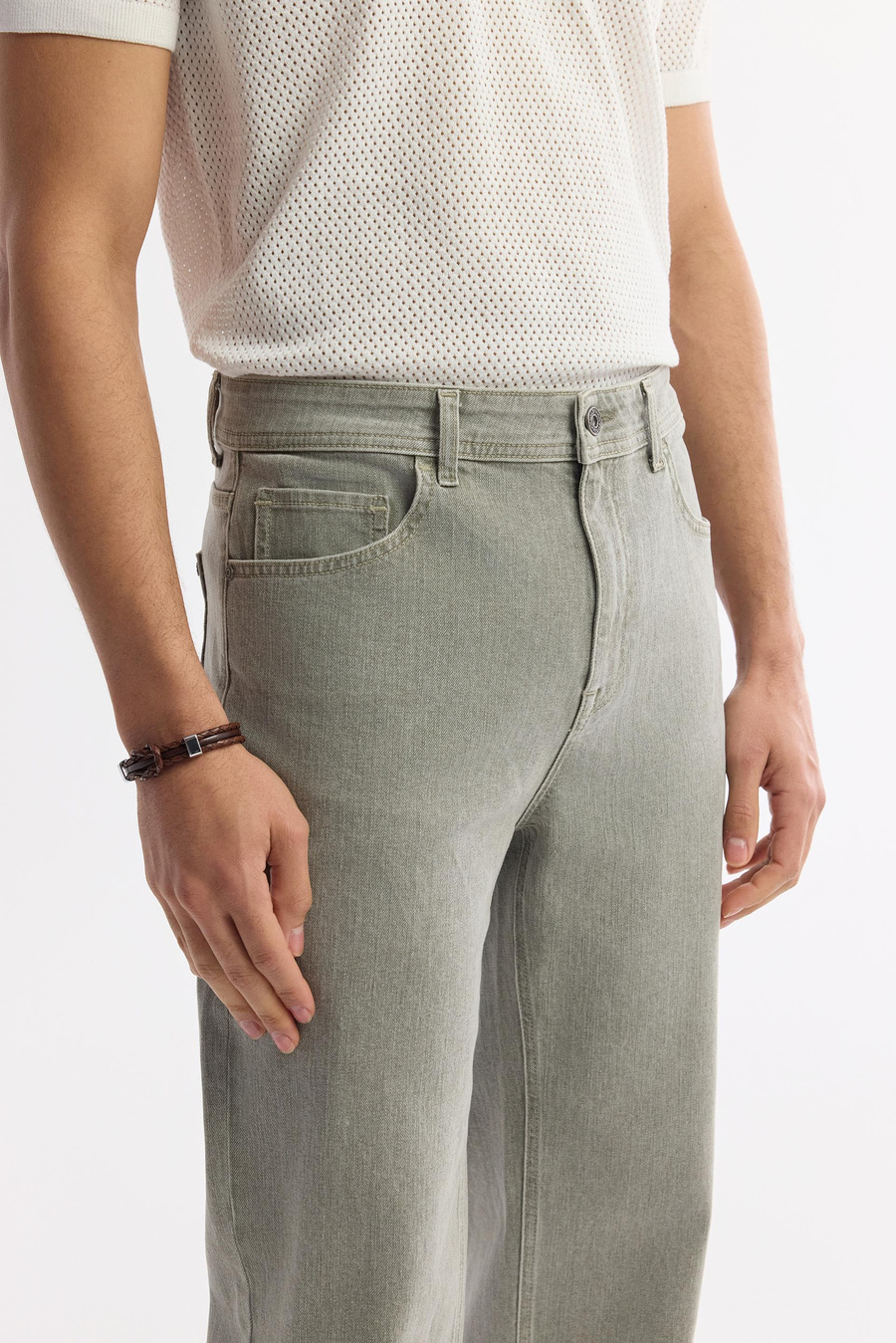 Haki Eskitme Yıkamalı Slim Fit Denim Pantolon