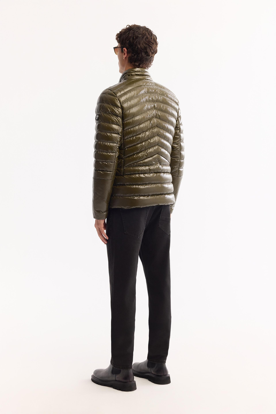 Haki Kaz Tüyü Su İtici Rüzgar Geçirmez Kumaşlı Dik Yaka Parlak Şişme Mont