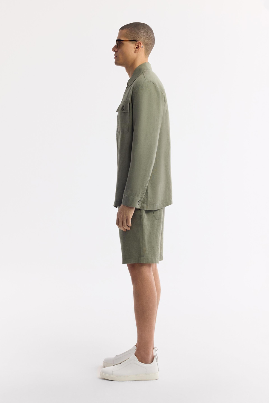 Haki Klasik Yaka %100 Keten Comfort Fit Gömlek Ceket