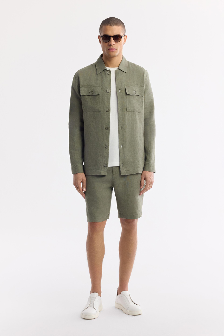 Haki Klasik Yaka %100 Keten Comfort Fit Gömlek Ceket