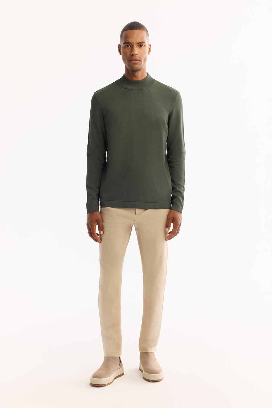 Haki Yarım Balıkçi Yaka Basic Düz Rayon Kazak