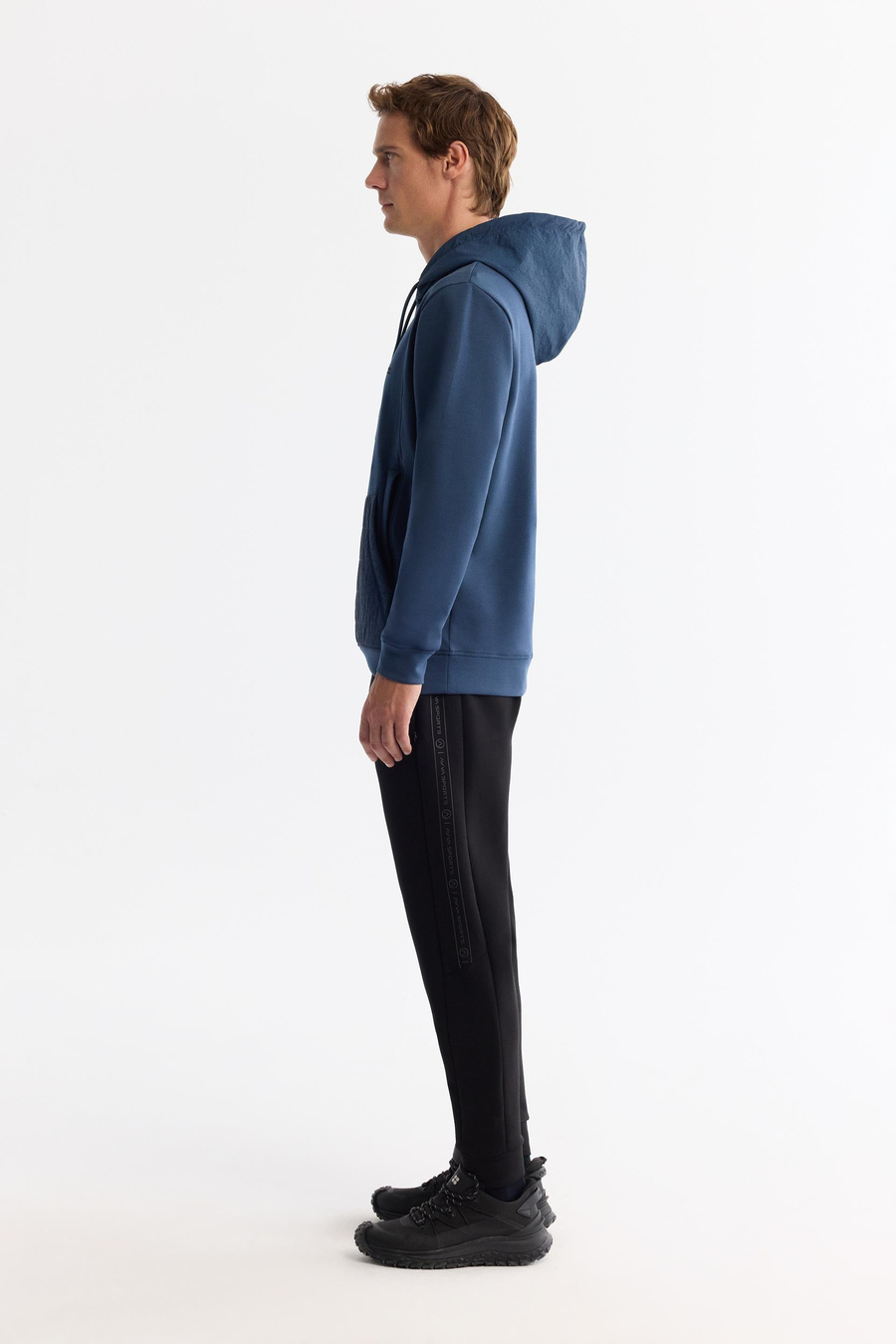 İndigo Bisiklet Yaka Baskılı Fermuarlı Sweetshirt