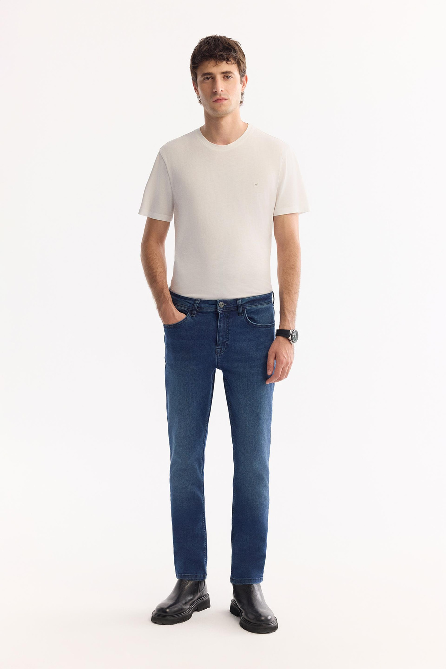 İndigo Eskitme Yıkmalı Jean Pantolon