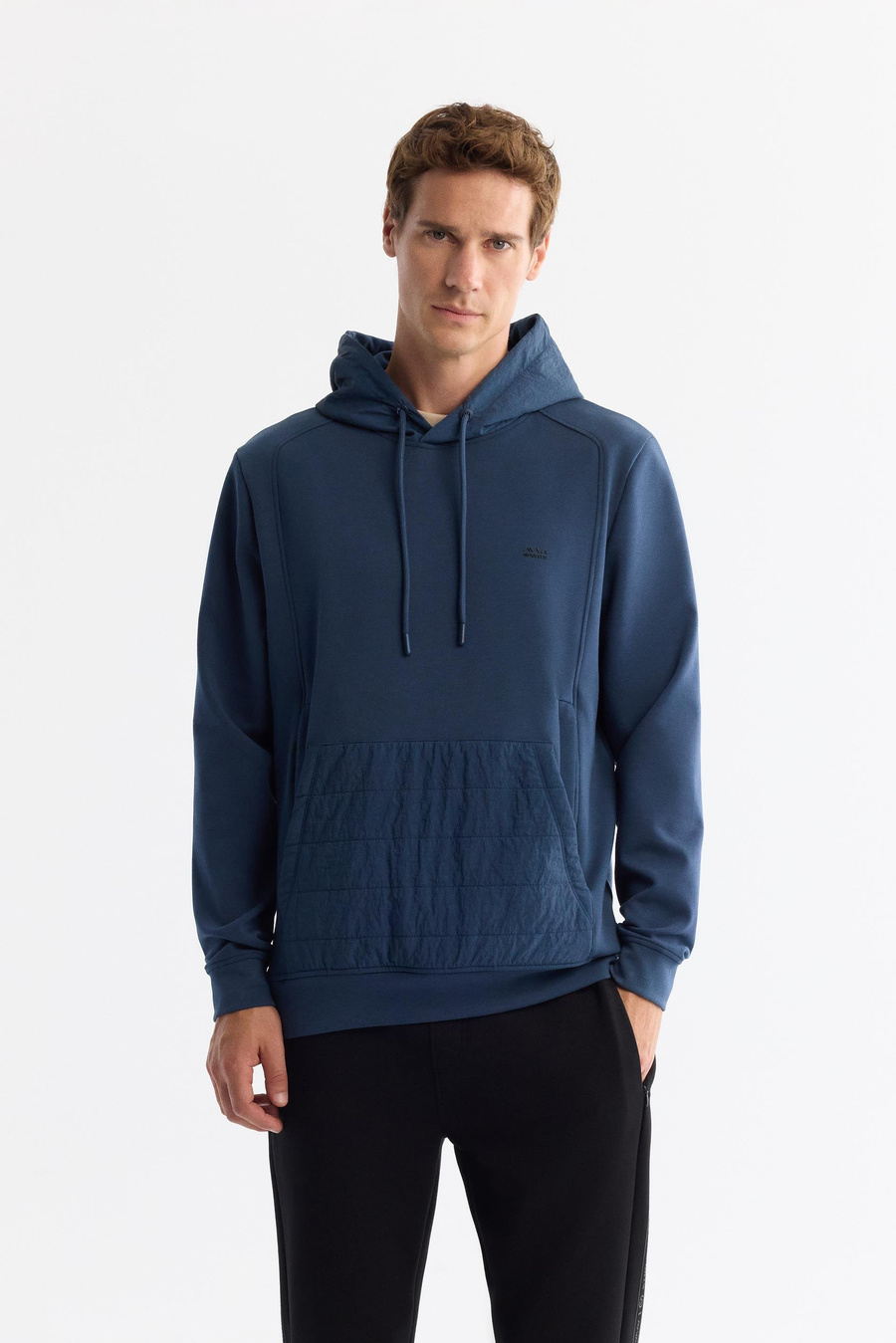 İndigo Kapüşonlu Baskılı Elastan Sweatshirt