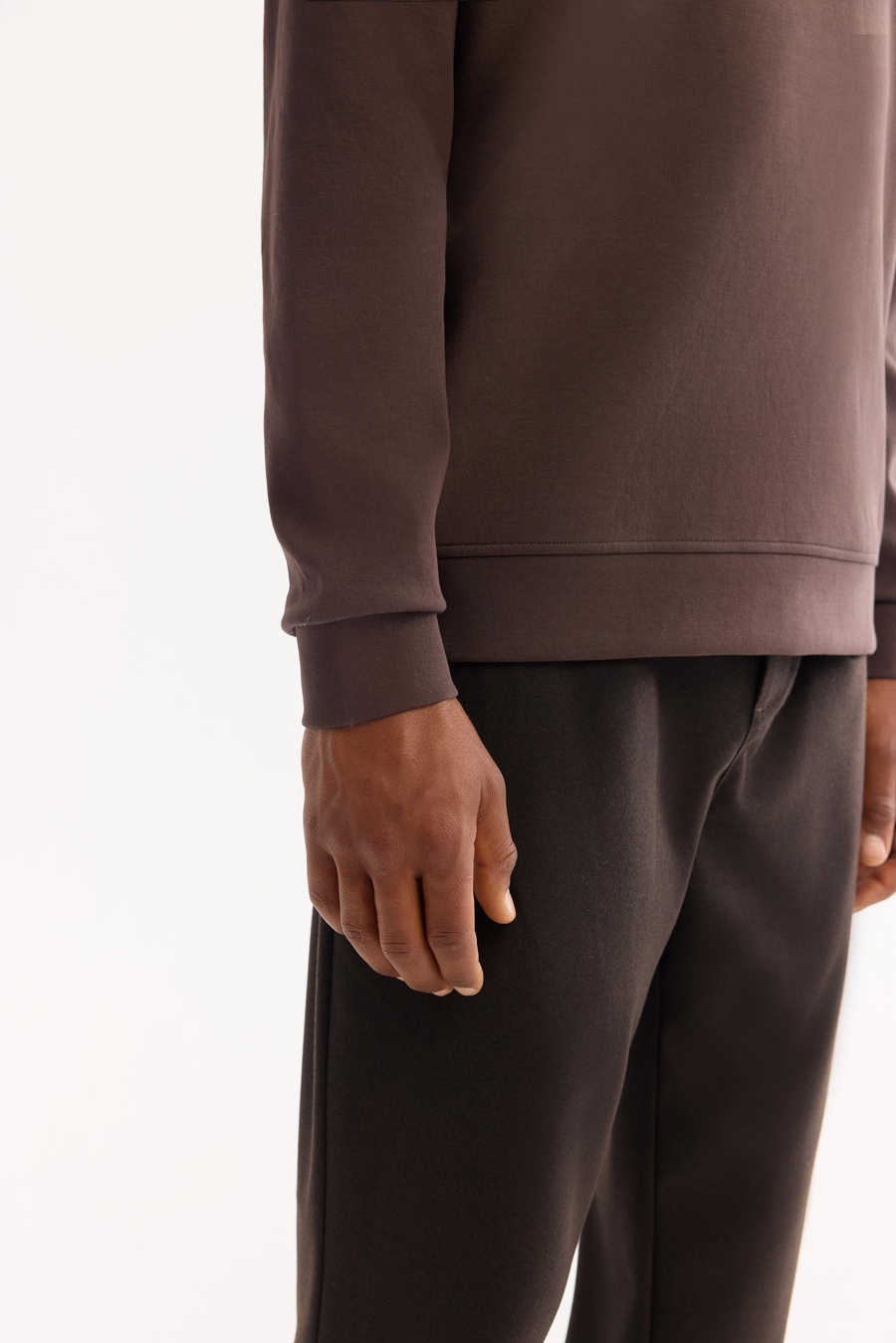 Kahve Bisiklet Yaka Aplike Baskı   İnterlok Sweatshirt