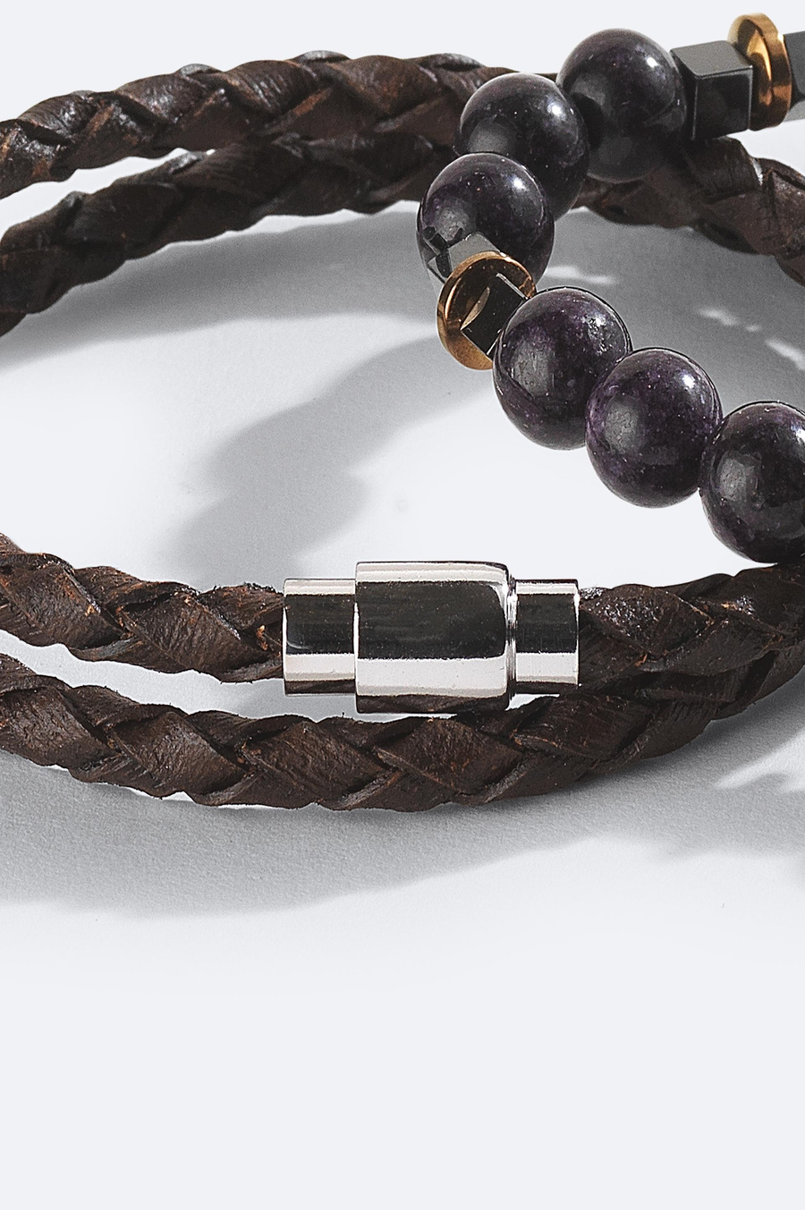 Kahve Deri ve Taşlı Bileklik