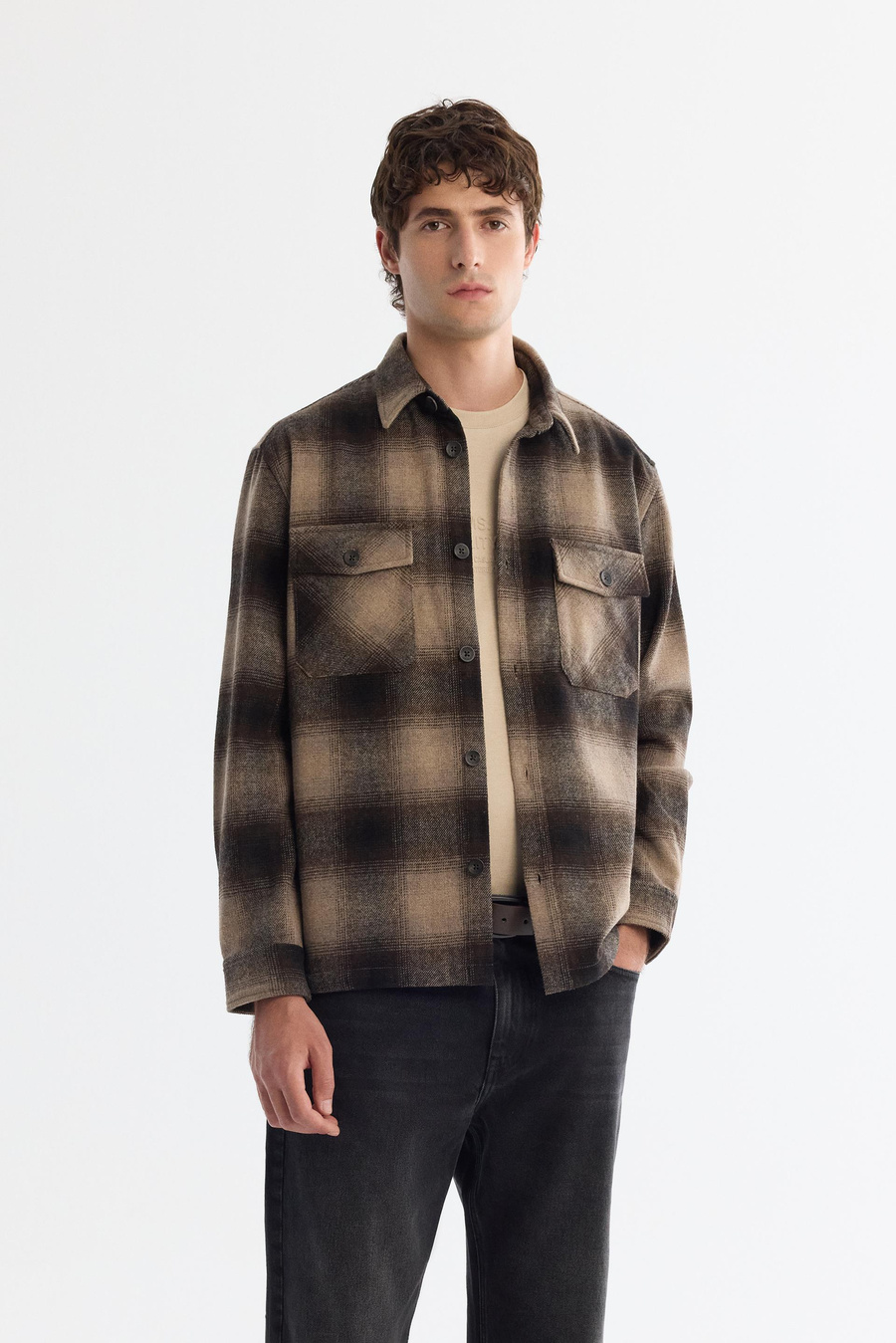 Brown Wool Blend Overshirt