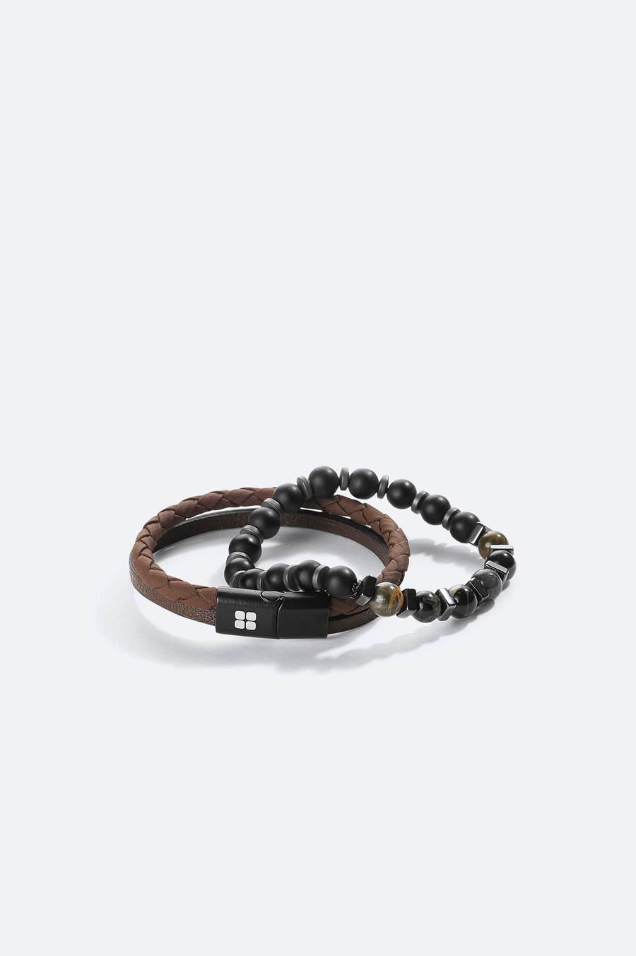 Kahverengi 2'li %100 Deri ve Akik Taşlı Bileklik