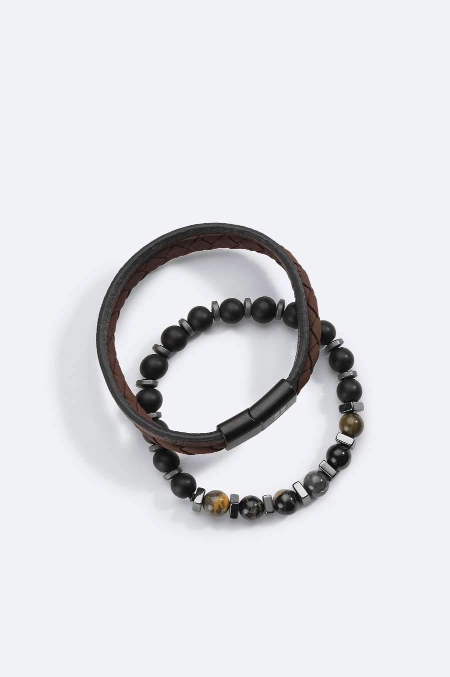 Kahverengi 2'li %100 Deri ve Akik Taşlı Bileklik