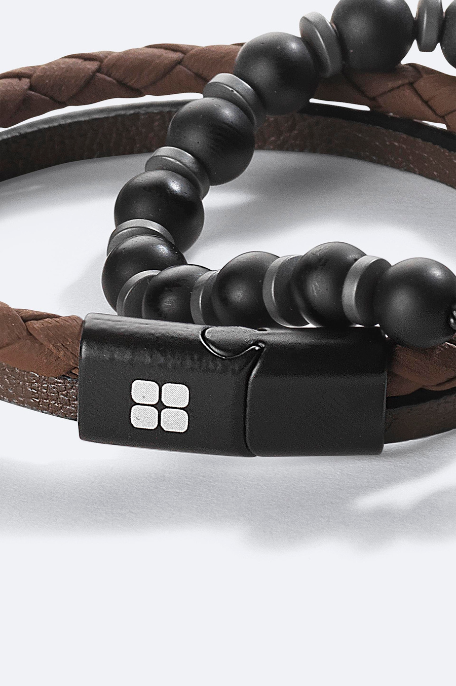 Kahverengi 2'li %100 Deri ve Akik Taşlı Bileklik