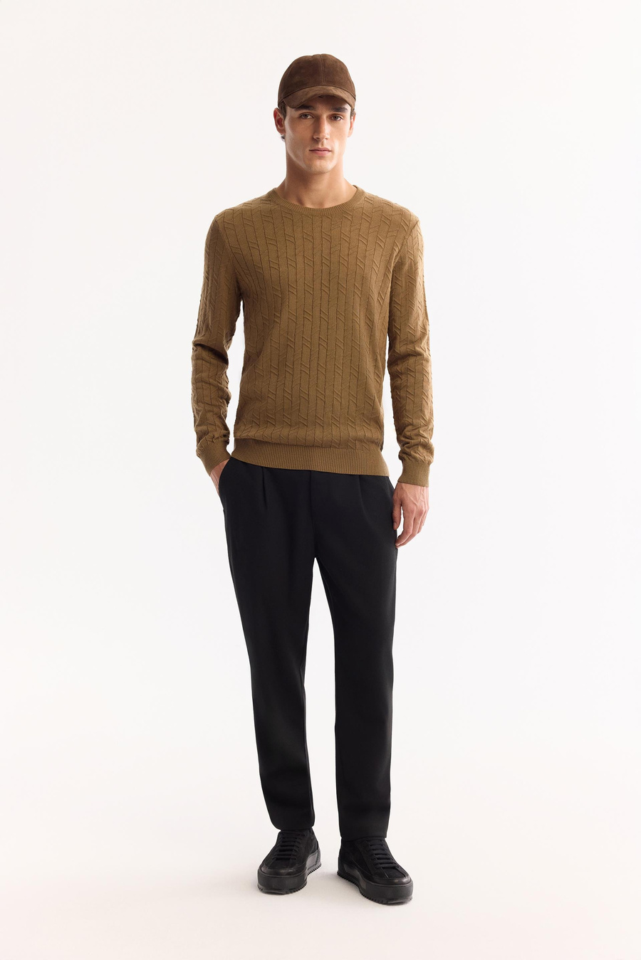 Kamel Bisiklet Yaka Jakarlı Kazak