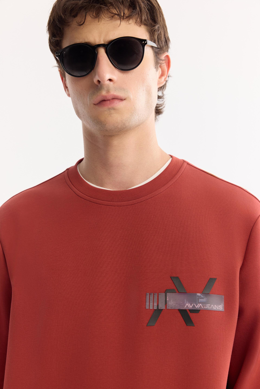 Kiremit Bisiklet Yaka Göğsü Hologram Baskı  İnterlok Sweatshirt