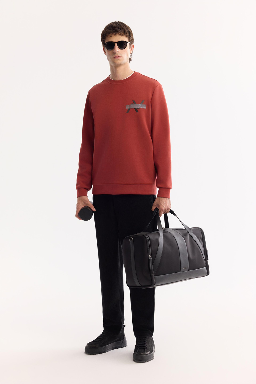 Kiremit Bisiklet Yaka Göğsü Hologram Baskı  İnterlok Sweatshirt