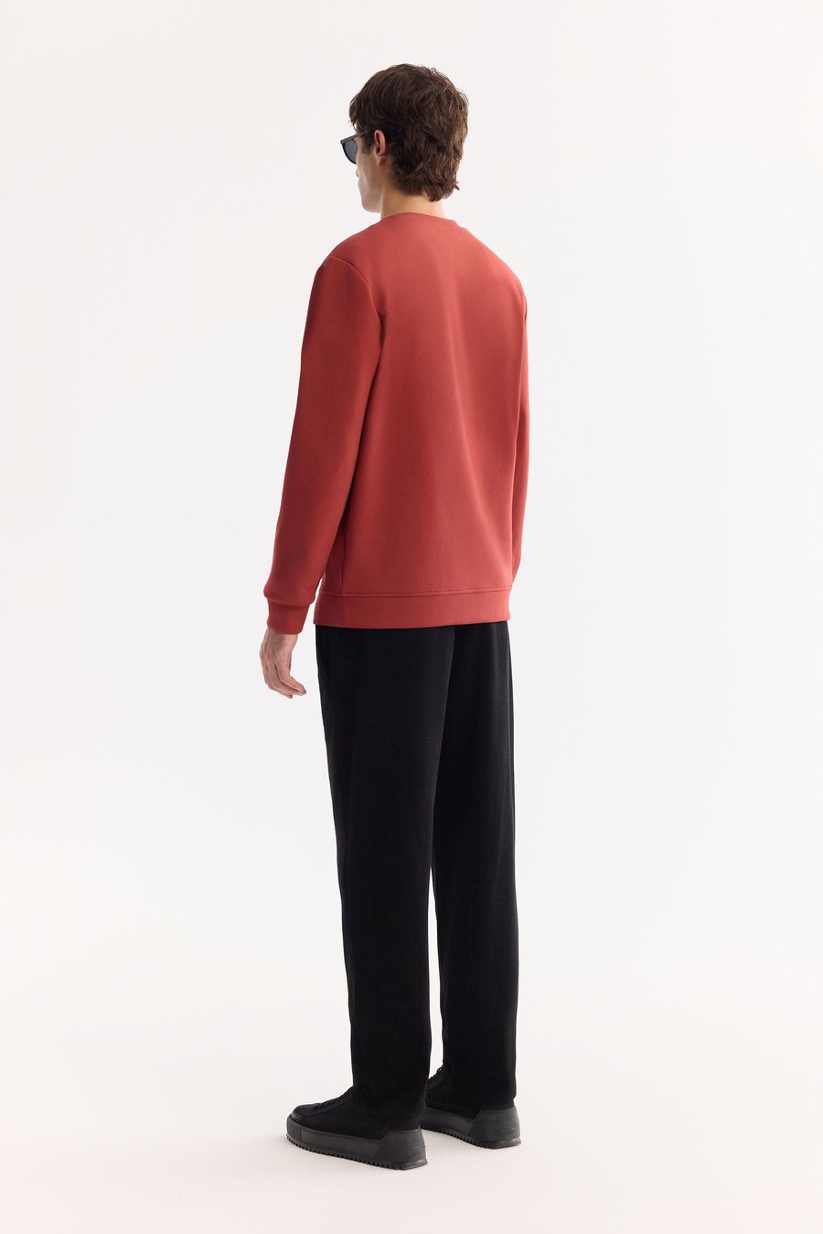 Kiremit Bisiklet Yaka Göğsü Hologram Baskı  İnterlok Sweatshirt