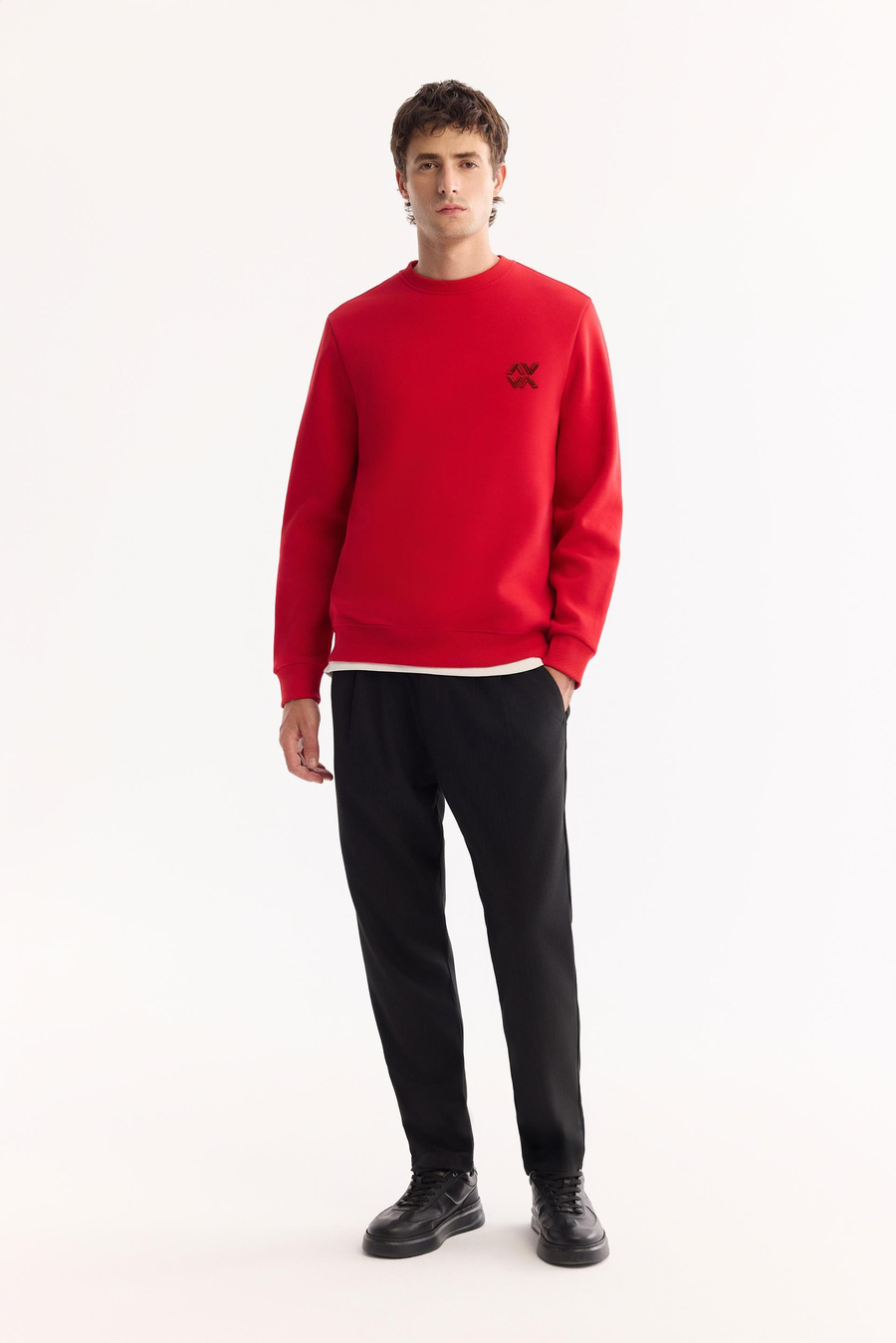 Kırmızı Bisiklet Yaka Piramit Baskılı İnterlok Sweatshirt