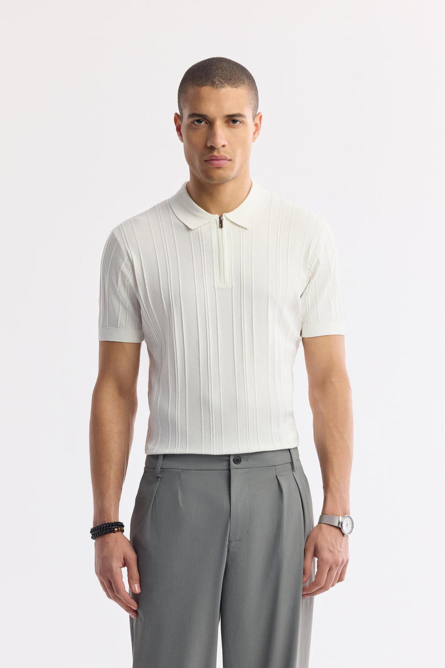 Koyu Gri Klasik Bel Teknik Kumaş Baggy Fit Paçası Fermuarlı Pantolon