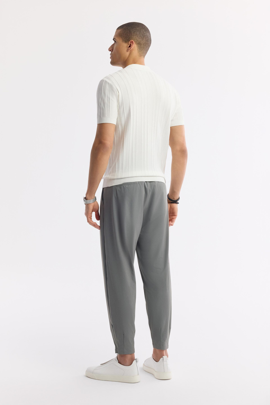 Koyu Gri Klasik Bel Teknik Kumaş Baggy Fit Paçası Fermuarlı Pantolon