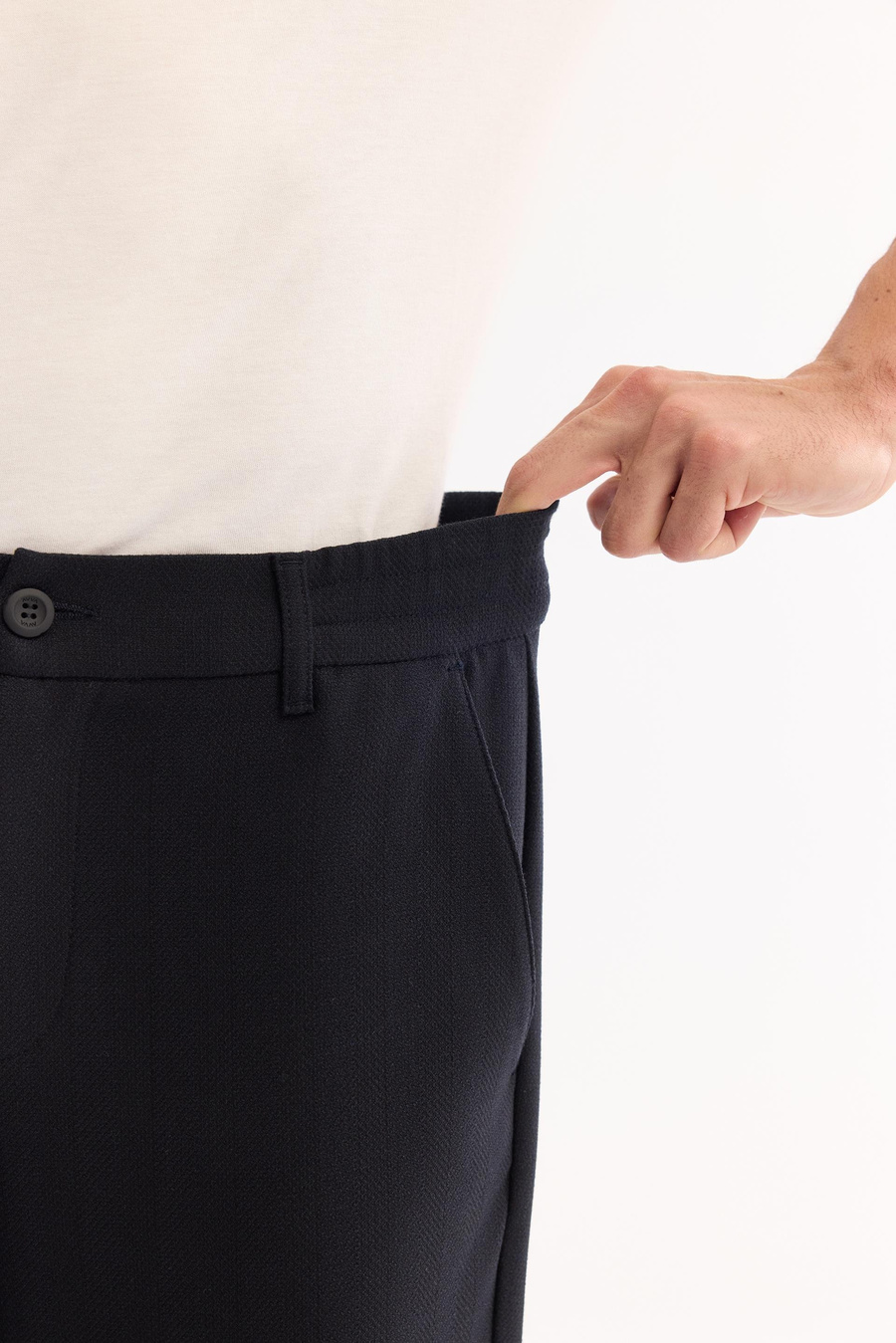 Koyu Lacivert Dokulu Yanı Lastikli Slim Fit Pantolon