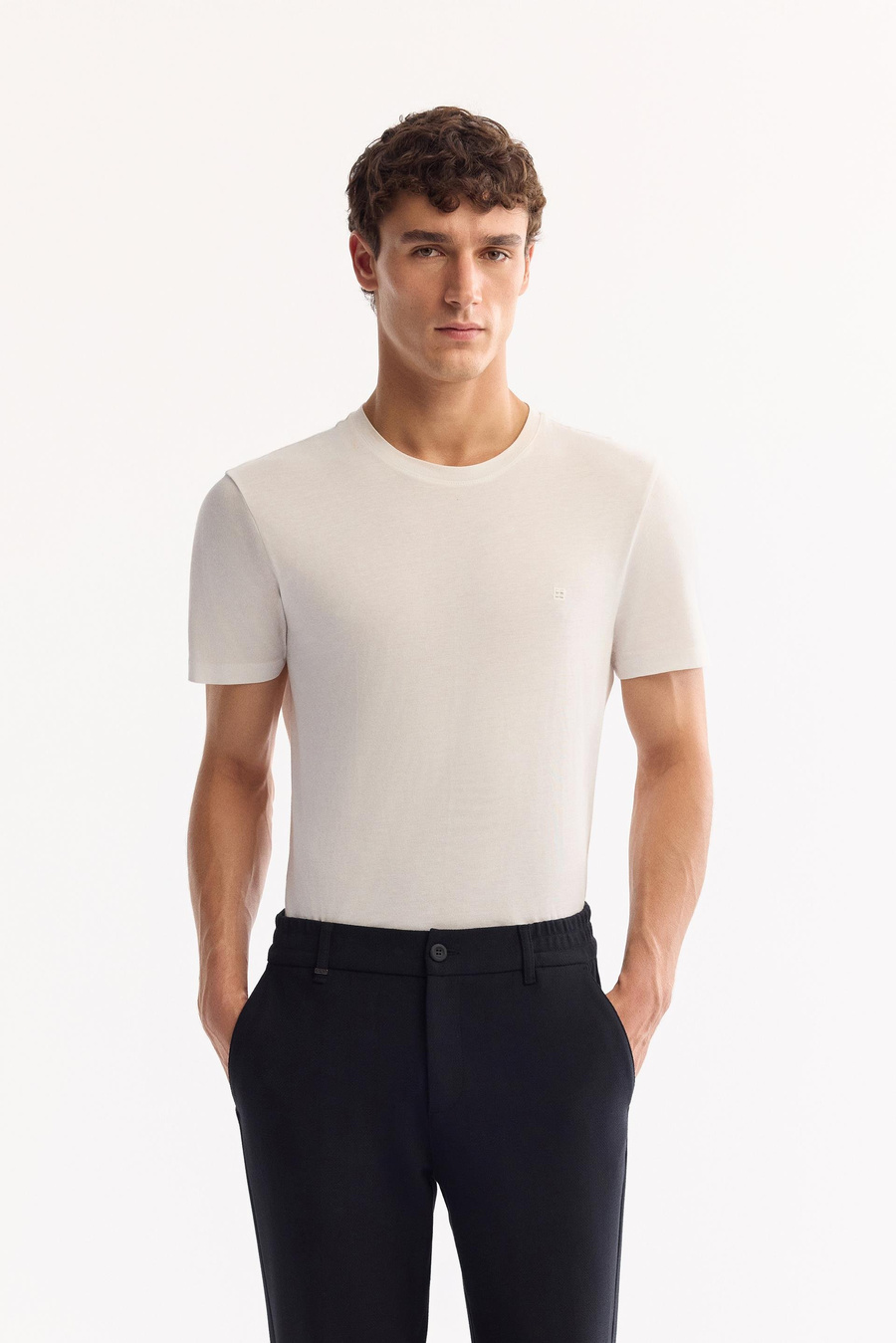 Koyu Lacivert Dokulu Yanı Lastikli Slim Fit Pantolon