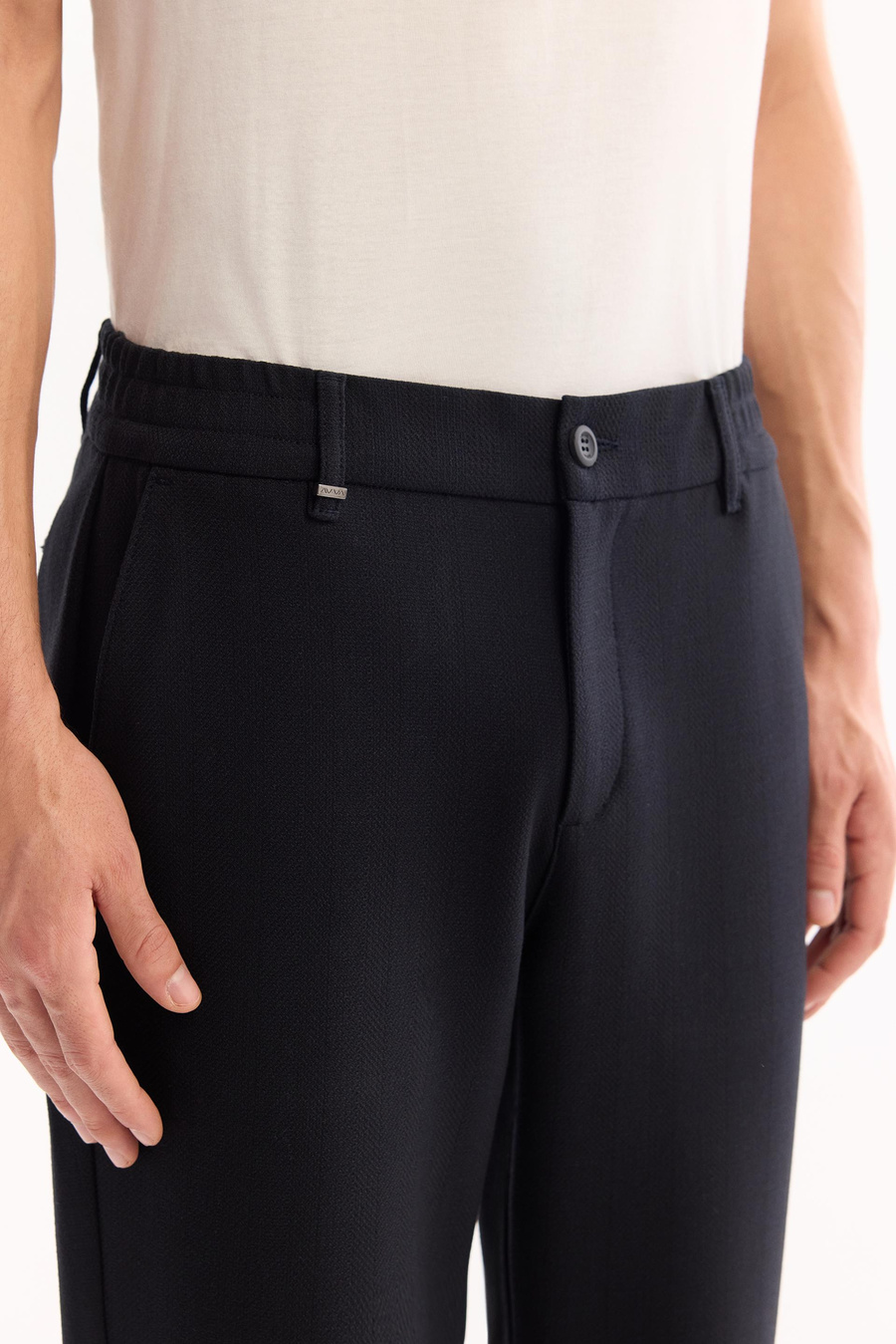 Koyu Lacivert Dokulu Yanı Lastikli Slim Fit Pantolon