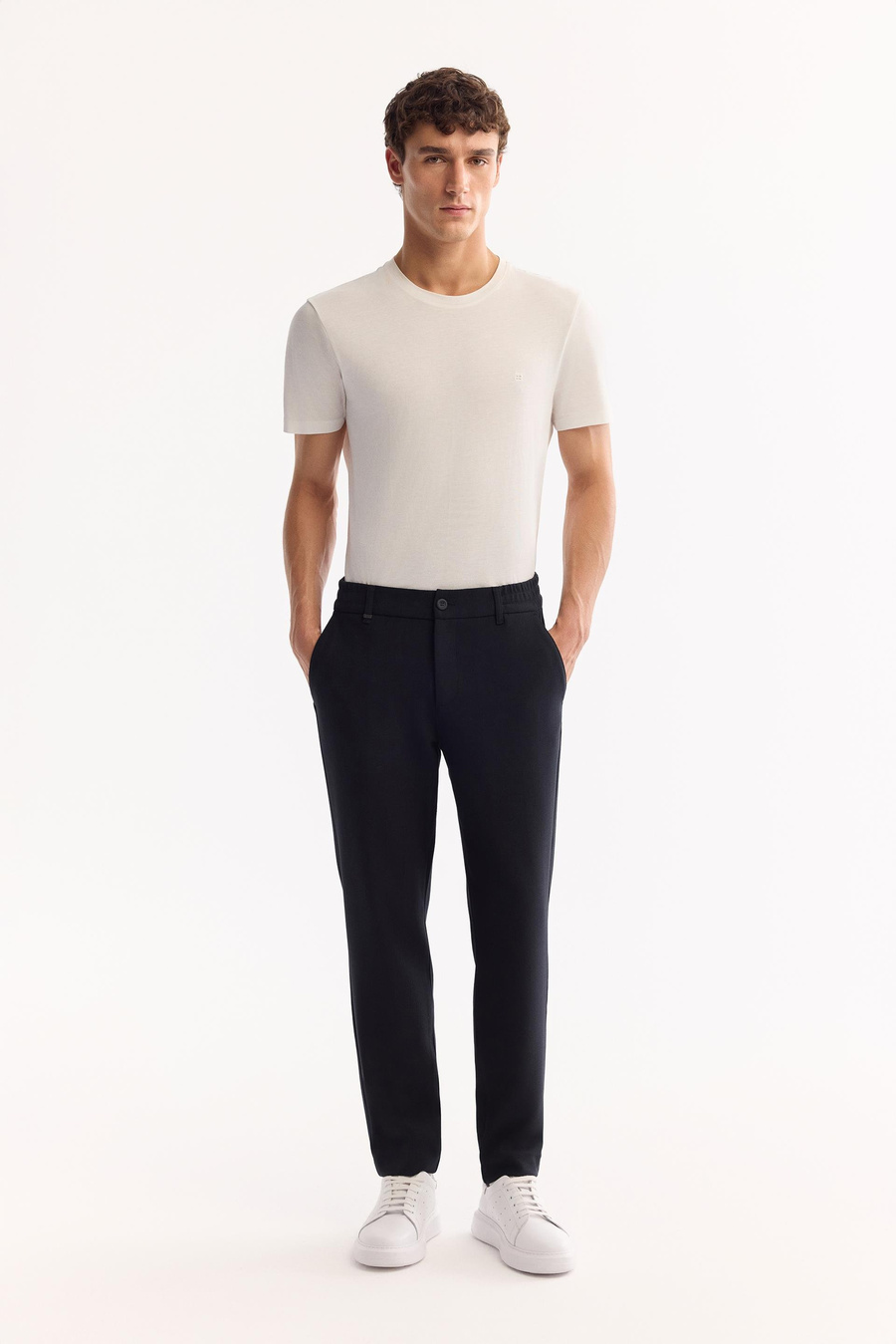 Koyu Lacivert Dokulu Yanı Lastikli Slim Fit Pantolon