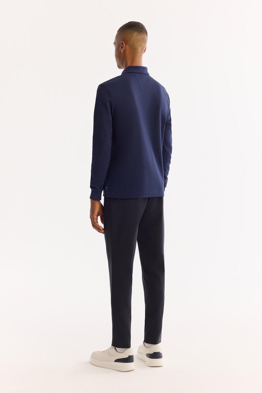 Lacivert 2 Düğmeli Pamuklu Polo Yaka Basic Sweatshirt