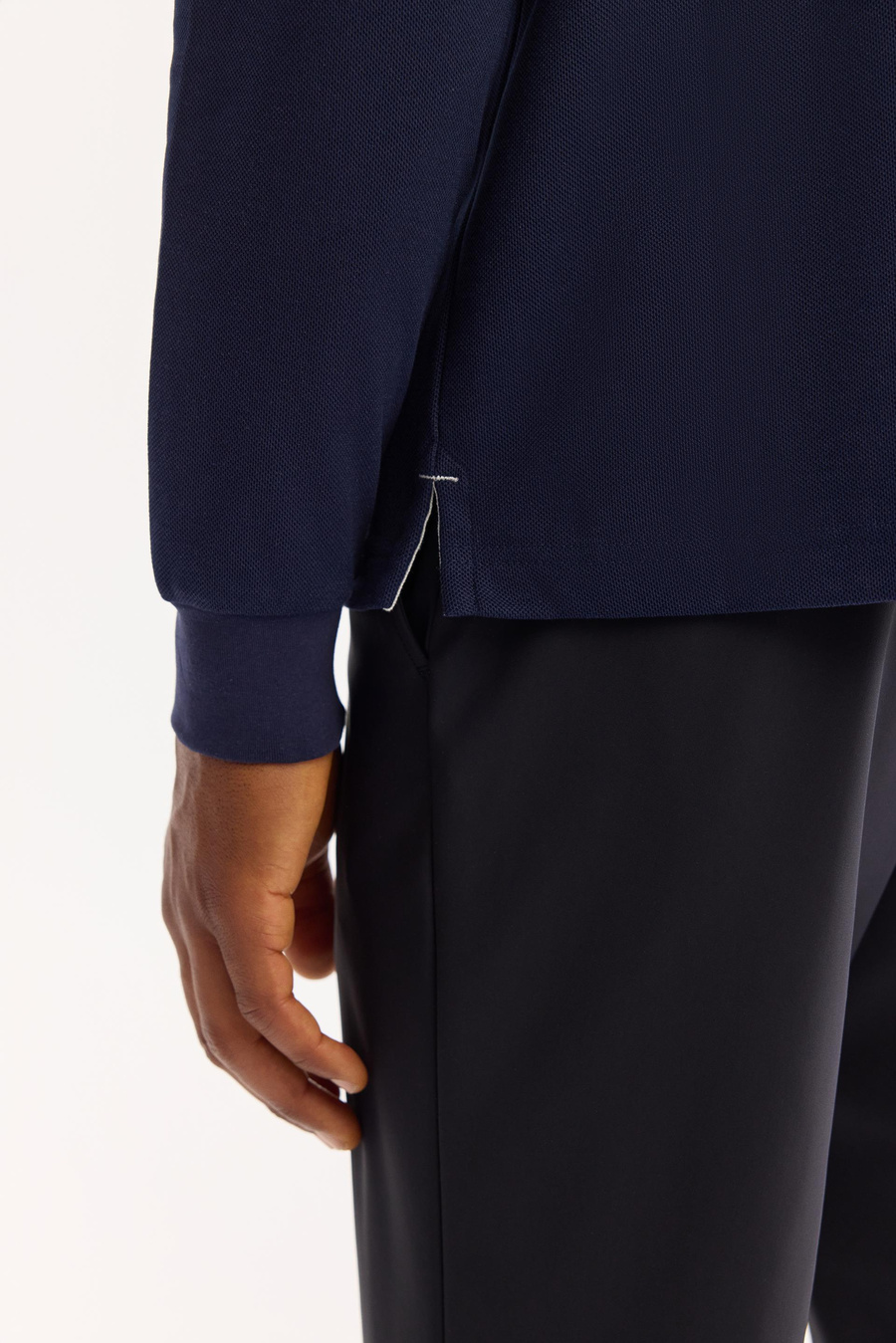 Lacivert 2 Düğmeli Pamuklu Polo Yaka Basic Sweatshirt