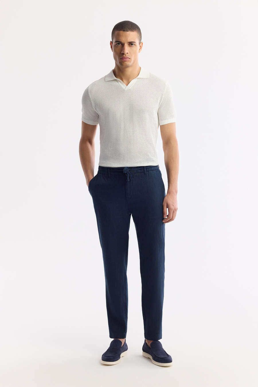 Navy Linen Drawstring Trousers