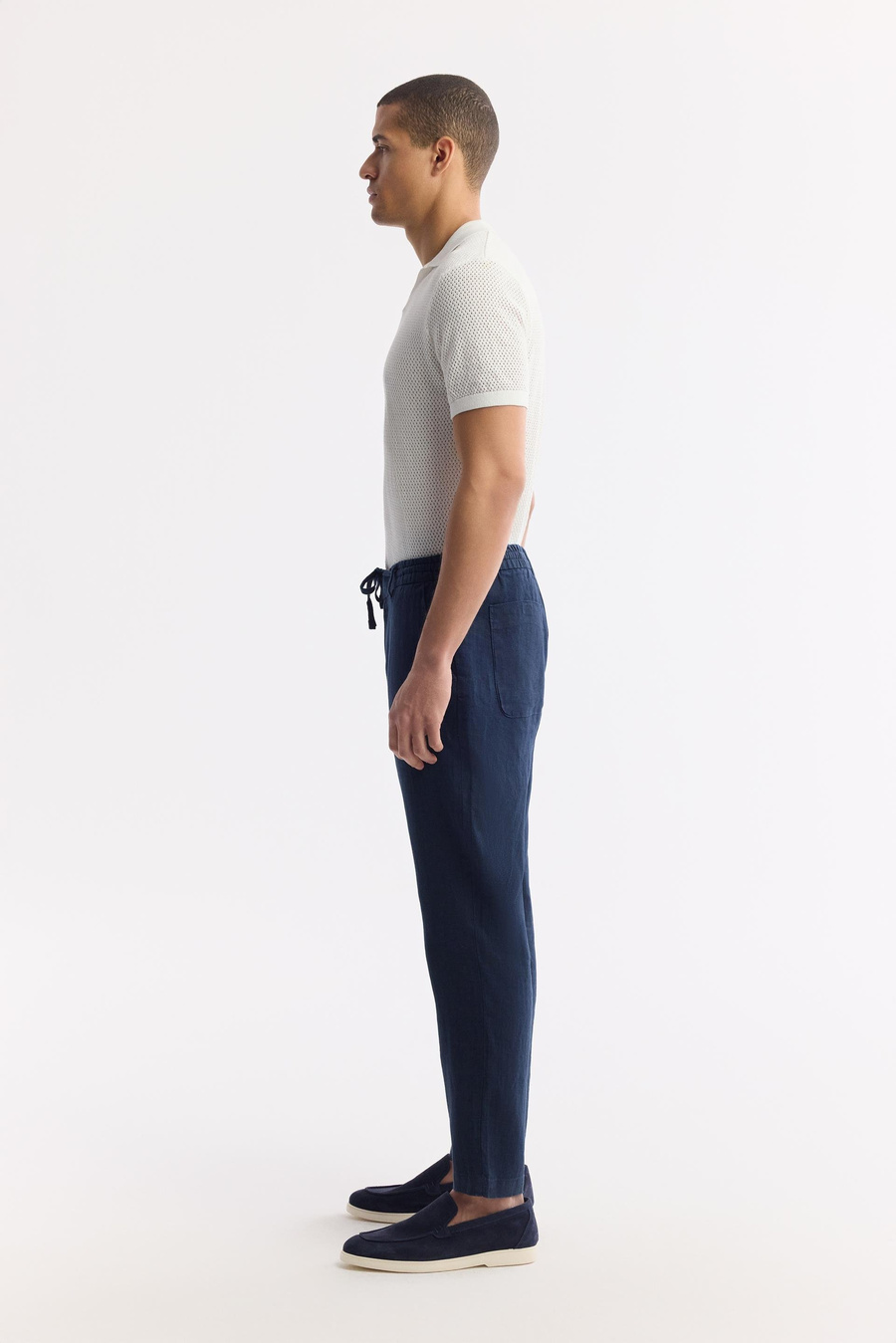 Navy Linen Drawstring Trousers
