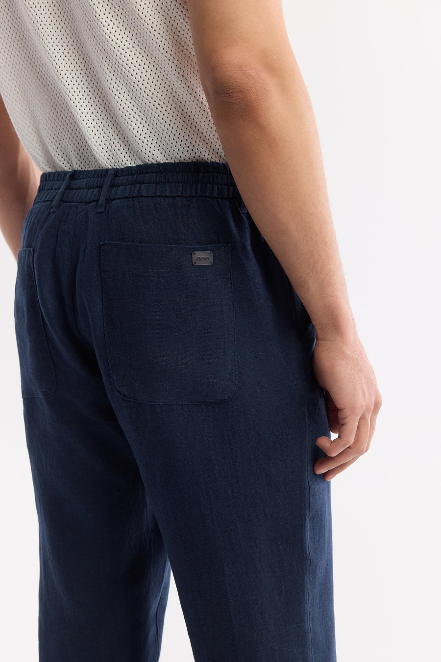 Navy Linen Drawstring Trousers