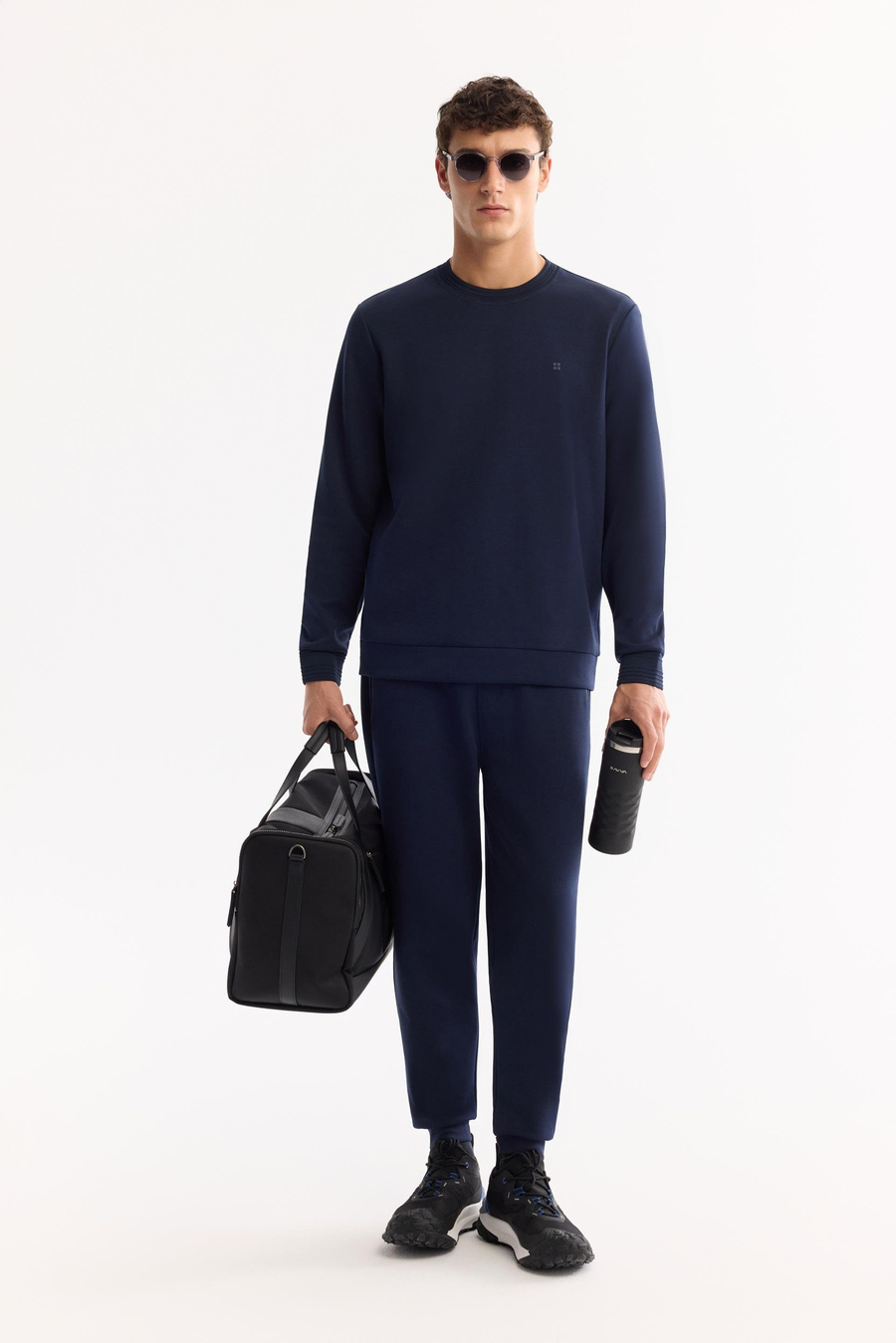 Lacivert Beli Lastikli Bağcıklı Bi-Stretch İnterlok Eşofman Altı