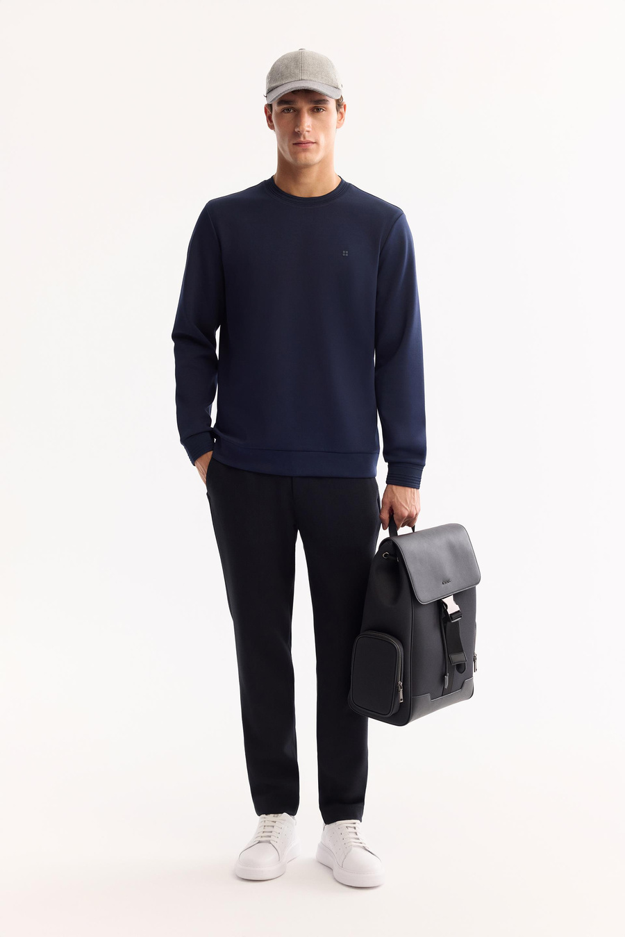 Lacivert Bisiklet Yaka Fitil Ribana İnterlok  Sweatshirt