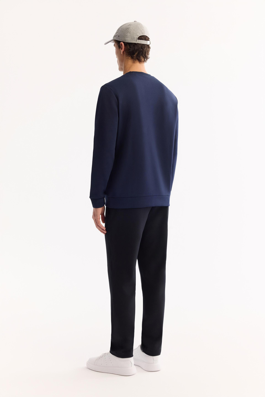 Lacivert Bisiklet Yaka Fitil Ribana İnterlok  Sweatshirt