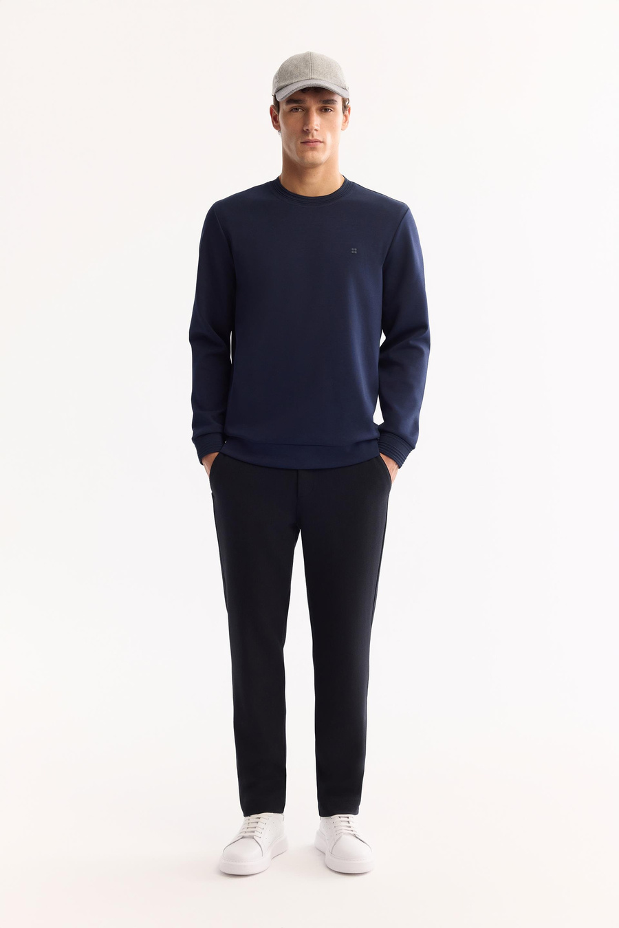 Lacivert Bisiklet Yaka Fitil Ribana İnterlok  Sweatshirt