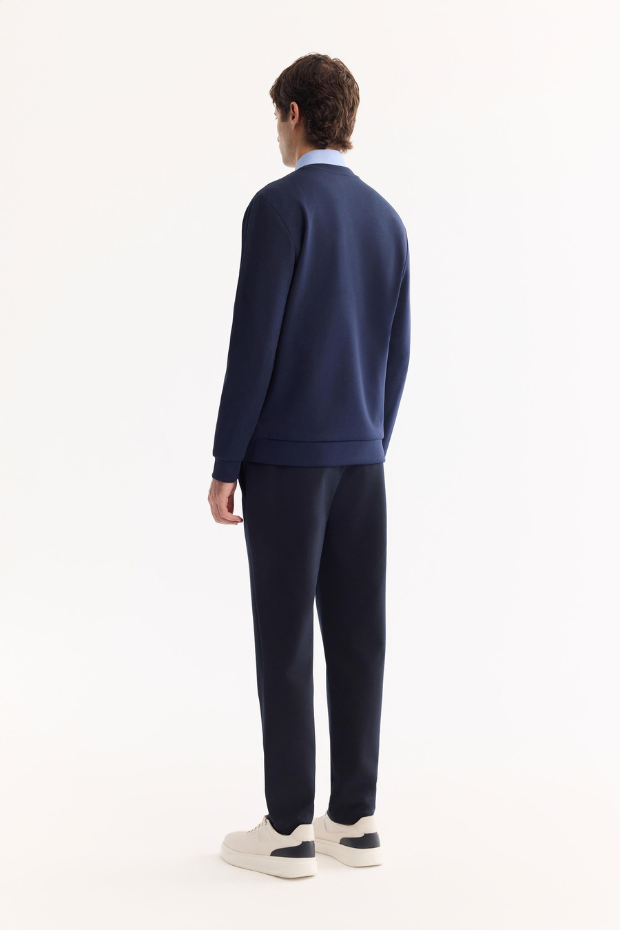 Lacivert Bisiklet Yaka Gofre  Baskılı İnterlok Sweatshirt