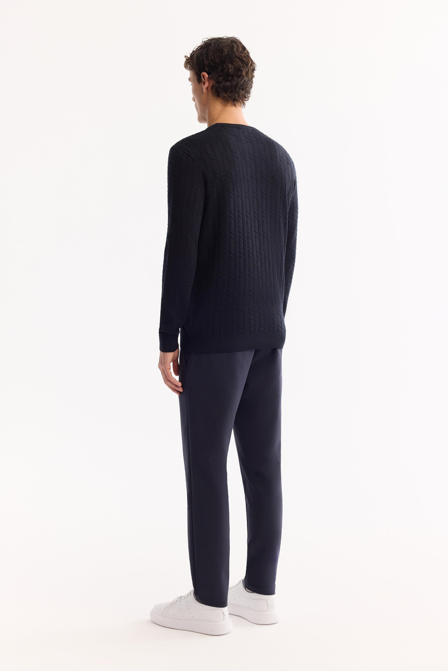 Lacivert Bisiklet Yaka Jakarlı Kazak