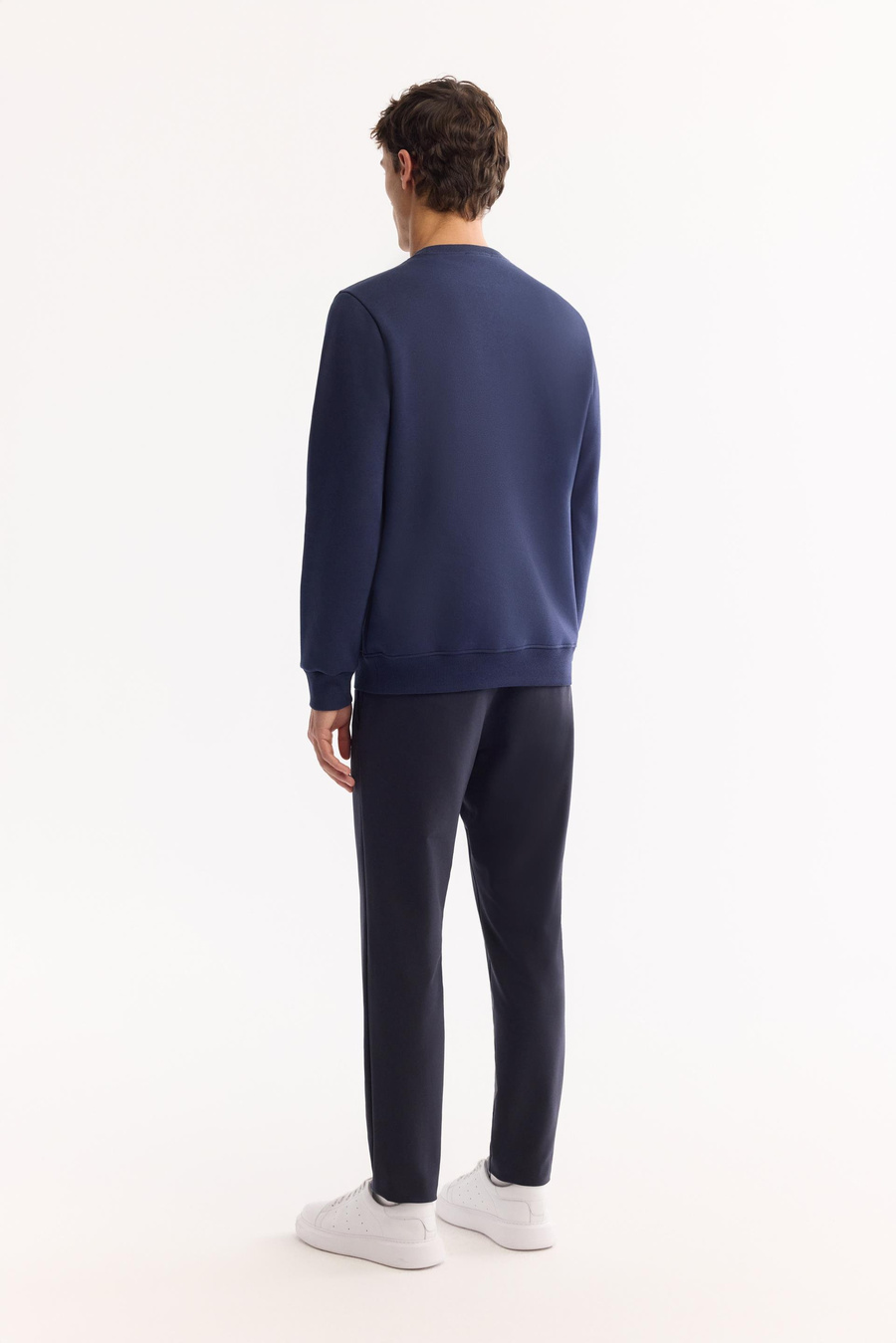 Lacivert Bisiklet Yaka Piramit Baskılı 3 İplik Şardonlu Sweatshirt