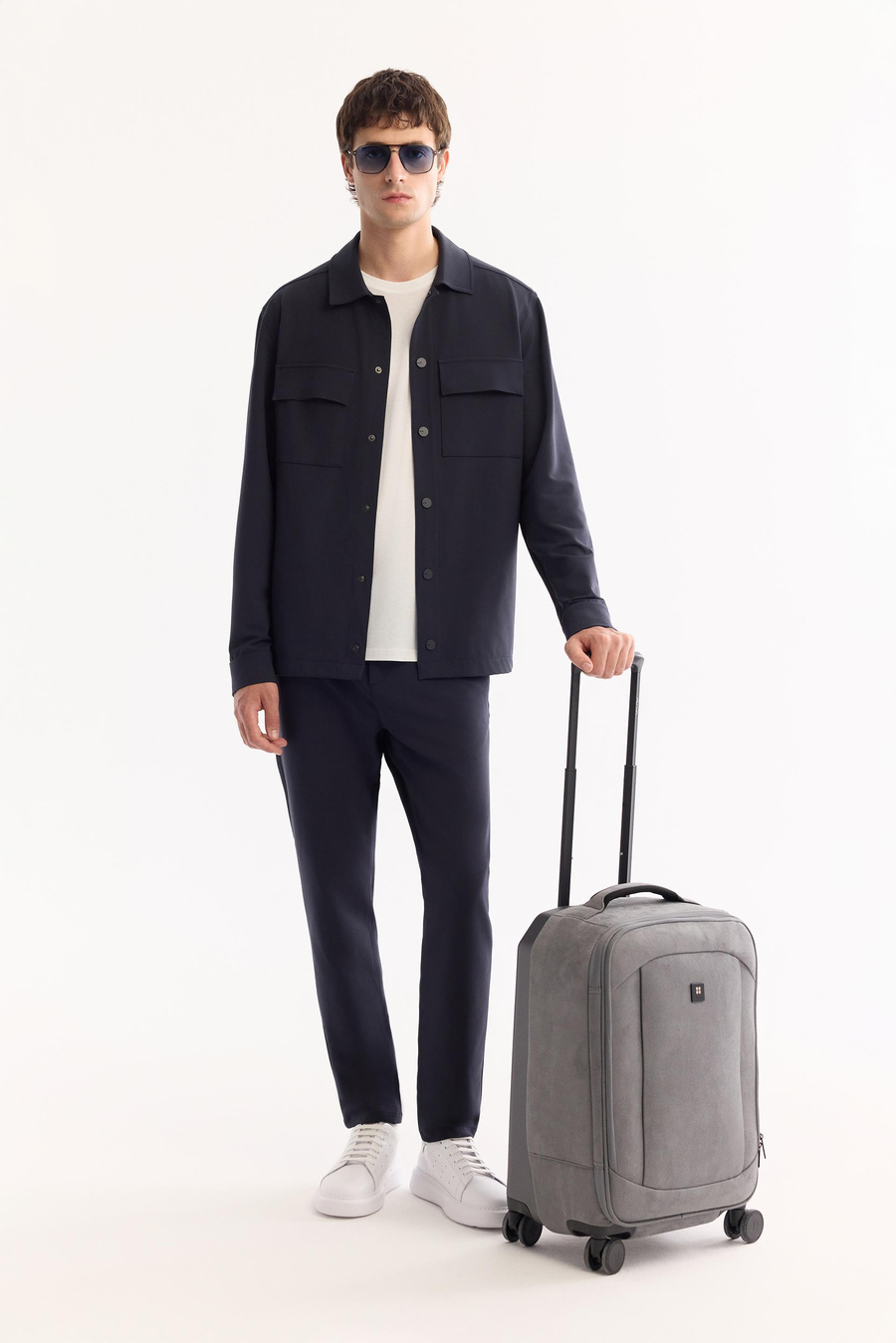 Lacivert Çift Cep Kapaklı Çıtçıtlı Comfort Fit Teknik Gömlek Ceket