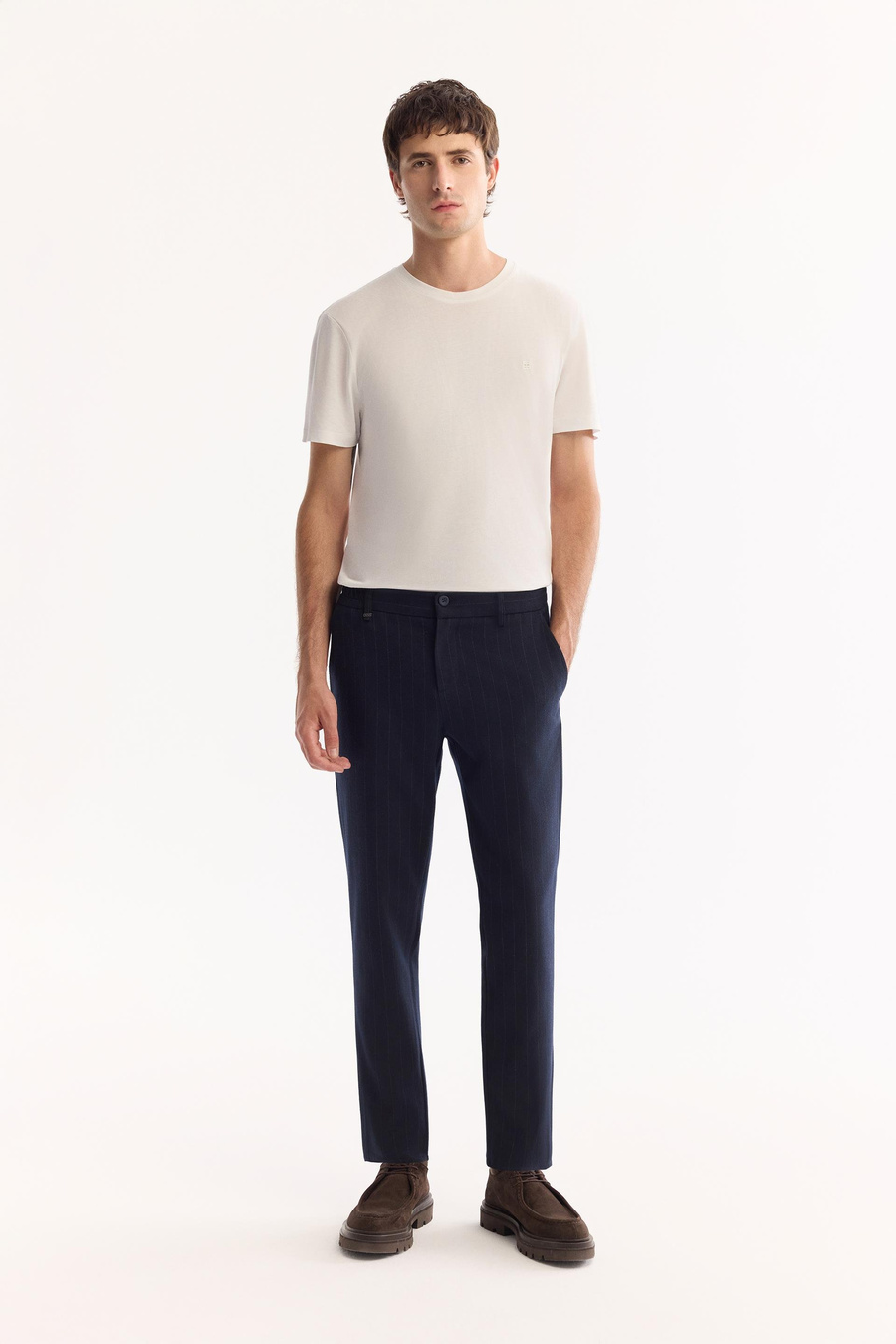 Lacivert Çizgili Flanel Slim Fit Pantolon