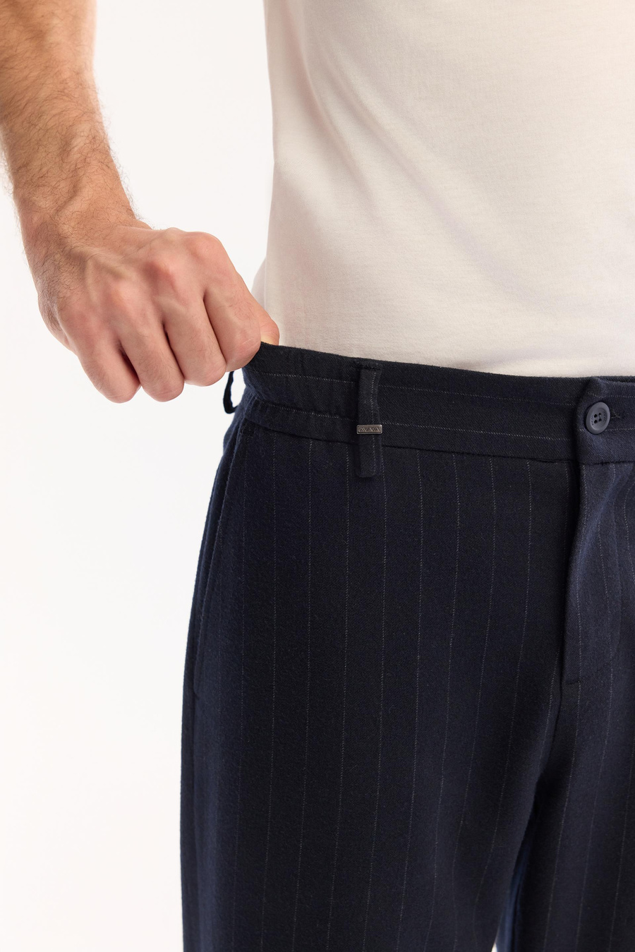 Lacivert Çizgili Flanel Slim Fit Pantolon