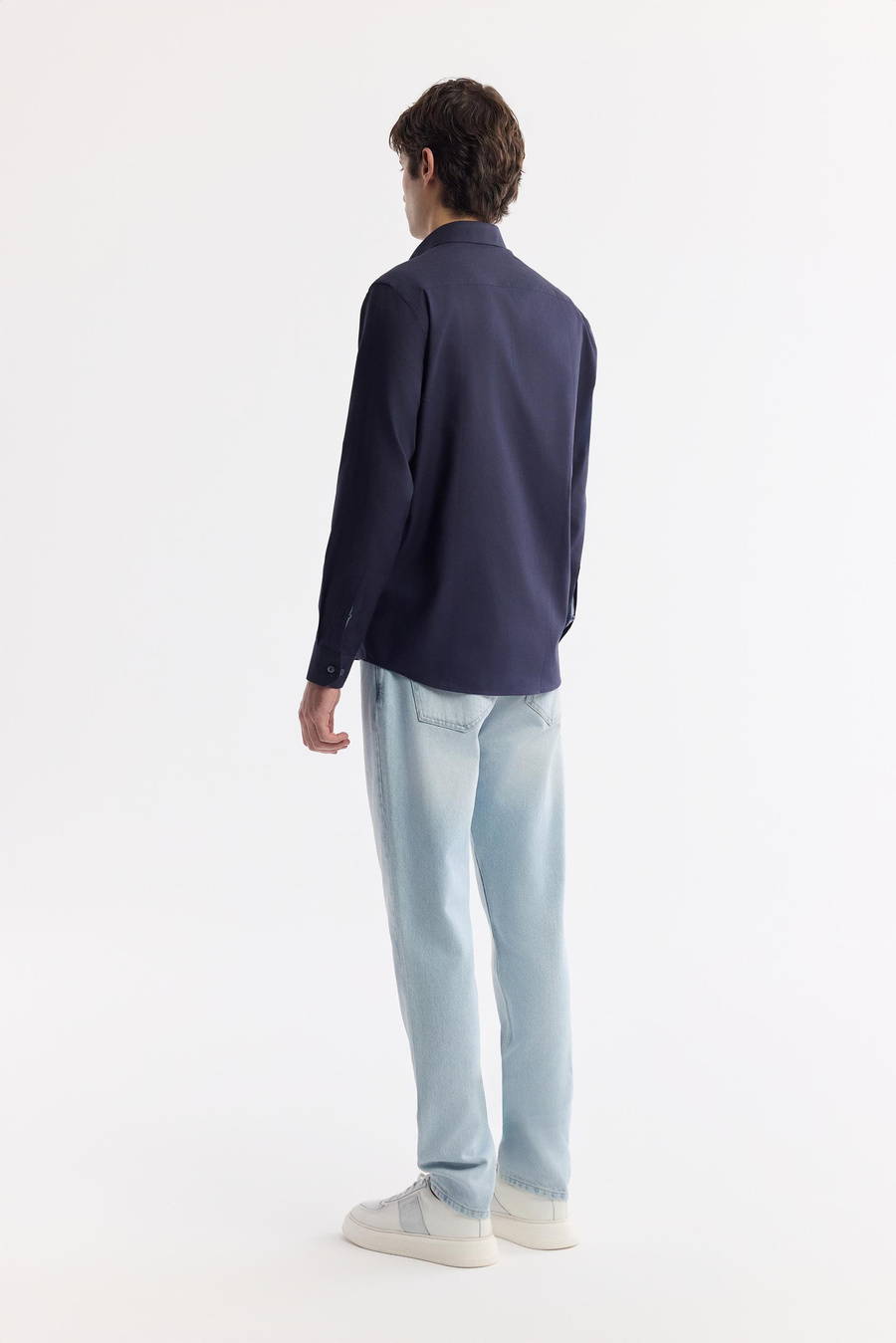 Lacivert Düğmeli Yaka %100 Pamuk Oxford Gömlek