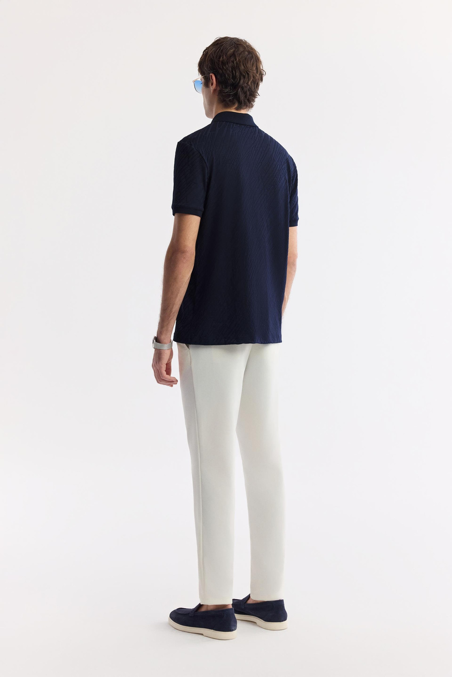 Lacivert Fermuarlı Polo Yaka Jakarlı T-Shirt