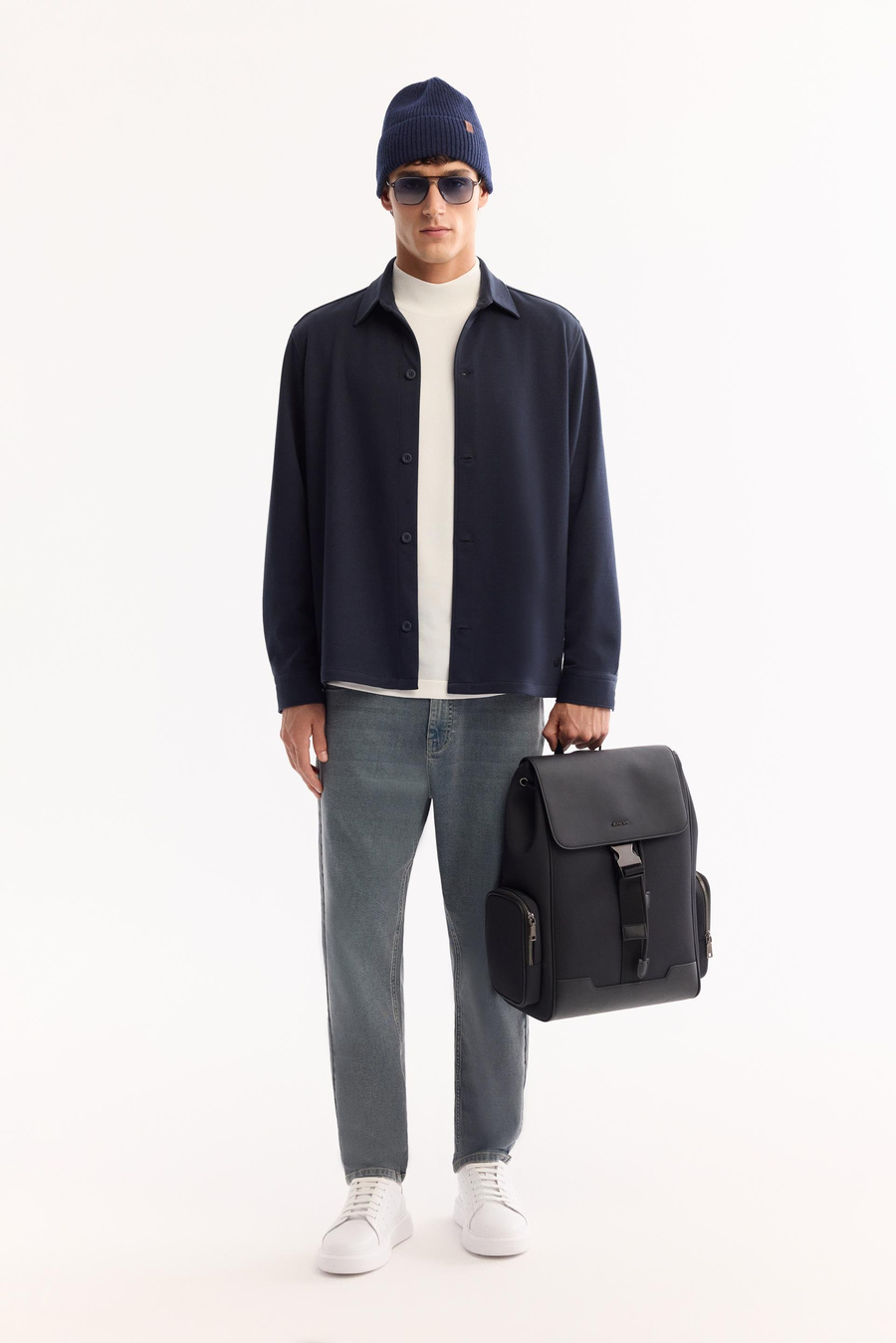 Lacivert Kaşe Görünümlü Comfort Fit Uzun Kollu Gömlek Ceket